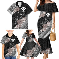 Aloha Hawaii Hibiscus and Plumeria Flowers Family Matching Mermaid Dress and Hawaiian Shirt Kanaka Maoli Tattoo Polynesian Pattern Gray Color LT03 - Polynesian Pride