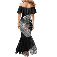 Aloha Hawaii Hibiscus and Plumeria Flowers Family Matching Mermaid Dress and Hawaiian Shirt Kanaka Maoli Tattoo Polynesian Pattern Gray Color LT03 - Polynesian Pride