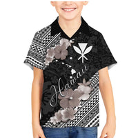 Aloha Hawaii Hibiscus and Plumeria Flowers Family Matching Mermaid Dress and Hawaiian Shirt Kanaka Maoli Tattoo Polynesian Pattern Gray Color LT03 Son's Shirt Black - Polynesian Pride