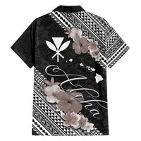 Aloha Hawaii Hibiscus and Plumeria Flowers Family Matching Off Shoulder Maxi Dress and Hawaiian Shirt Kanaka Maoli Tattoo Polynesian Pattern Gray Color LT03 - Polynesian Pride