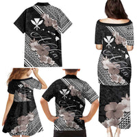 Aloha Hawaii Hibiscus and Plumeria Flowers Family Matching Puletasi and Hawaiian Shirt Kanaka Maoli Tattoo Polynesian Pattern Gray Color LT03 - Polynesian Pride