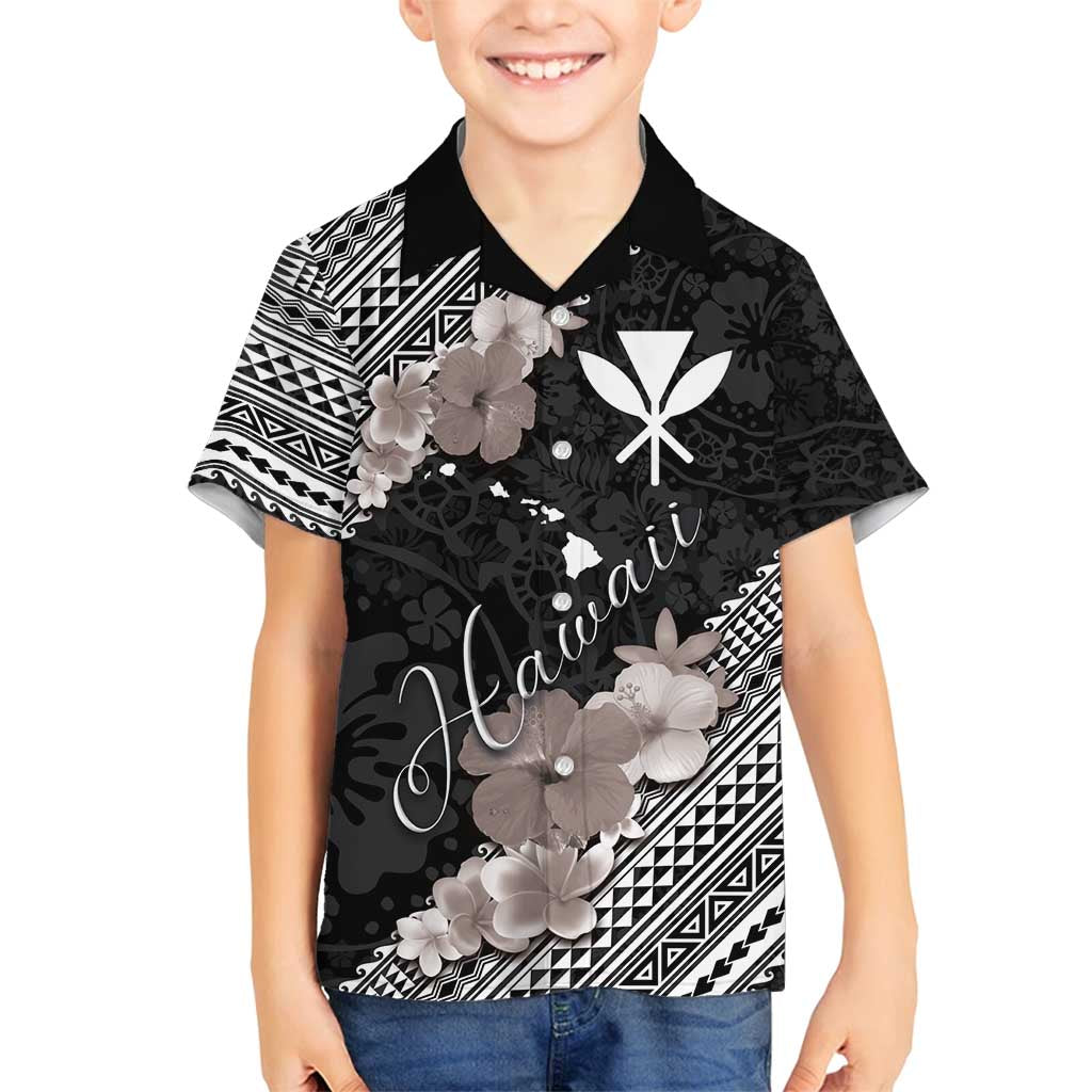 Aloha Hawaii Hibiscus and Plumeria Flowers Family Matching Tank Maxi Dress and Hawaiian Shirt Kanaka Maoli Tattoo Polynesian Pattern Gray Color