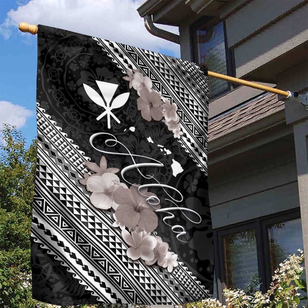 Aloha Hawaii Hibiscus and Plumeria Flowers Garden Flag Kanaka Maoli Tattoo Polynesian Pattern Gray Color LT03 - Polynesian Pride