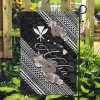 Aloha Hawaii Hibiscus and Plumeria Flowers Garden Flag Kanaka Maoli Tattoo Polynesian Pattern Gray Color LT03 Garden Flag Black - Polynesian Pride