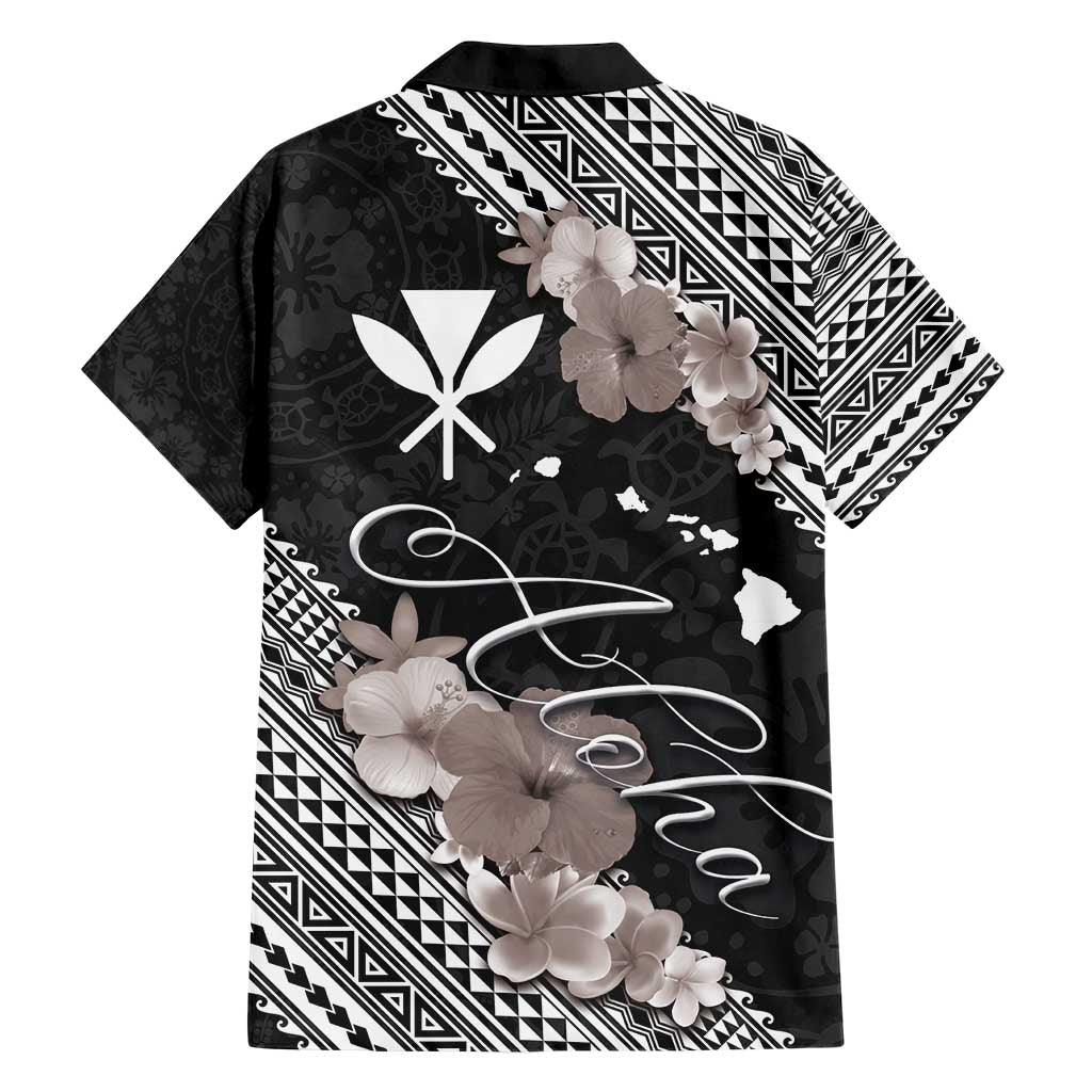 Aloha Hawaii Hibiscus and Plumeria Flowers Hawaiian Shirt Kanaka Maoli Tattoo Polynesian Pattern Gray Color LT03 - Polynesian Pride