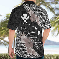 Aloha Hawaii Hibiscus and Plumeria Flowers Hawaiian Shirt Kanaka Maoli Tattoo Polynesian Pattern Gray Color LT03 - Polynesian Pride