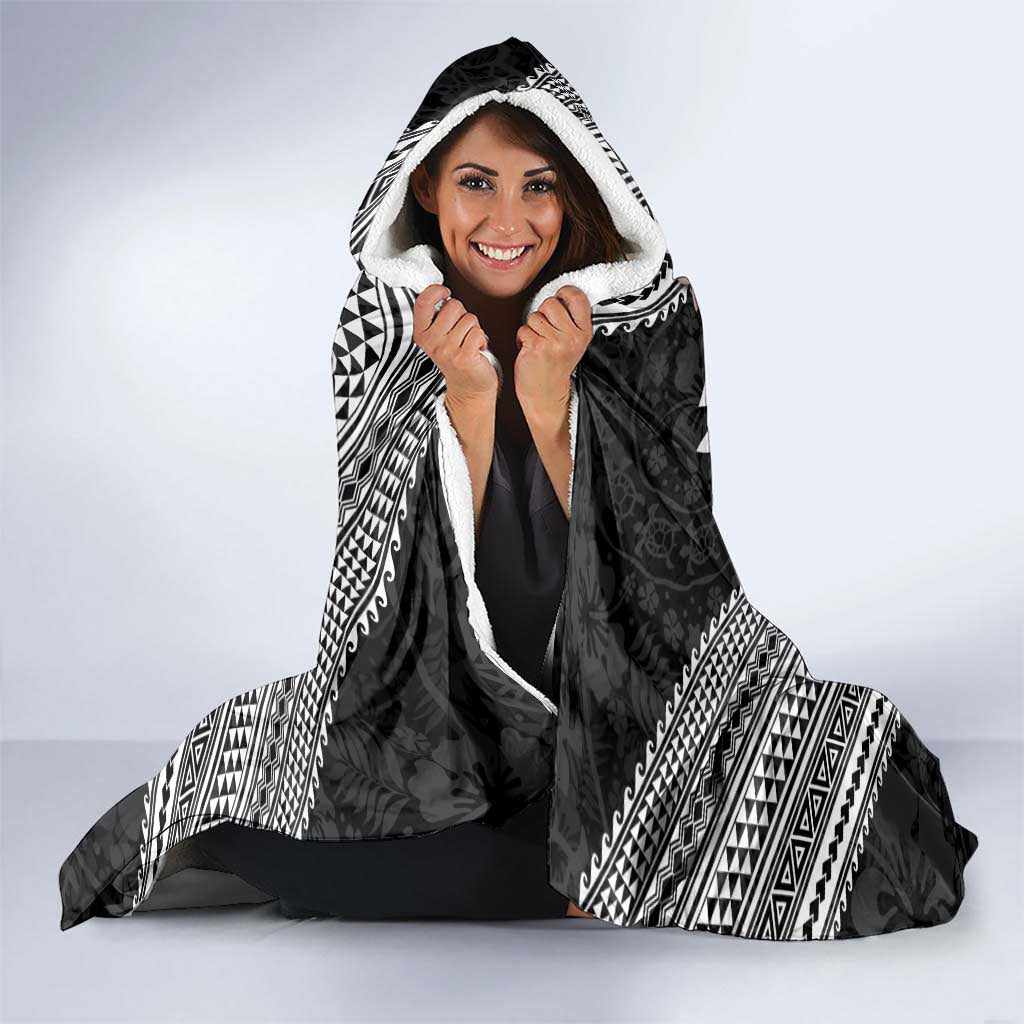 Aloha Hawaii Hibiscus and Plumeria Flowers Hooded Blanket Kanaka Maoli Tattoo Polynesian Pattern Gray Color LT03 - Polynesian Pride