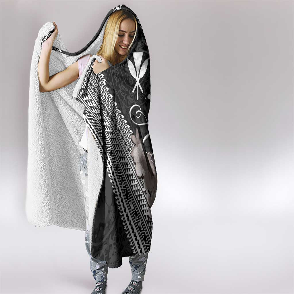 Aloha Hawaii Hibiscus and Plumeria Flowers Hooded Blanket Kanaka Maoli Tattoo Polynesian Pattern Gray Color LT03 - Polynesian Pride