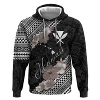 Aloha Hawaii Hibiscus and Plumeria Flowers Hoodie Kanaka Maoli Tattoo Polynesian Pattern Gray Color LT03 Pullover Hoodie Black - Polynesian Pride