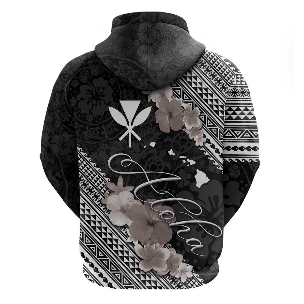 Aloha Hawaii Hibiscus and Plumeria Flowers Hoodie Kanaka Maoli Tattoo Polynesian Pattern Gray Color LT03 - Polynesian Pride