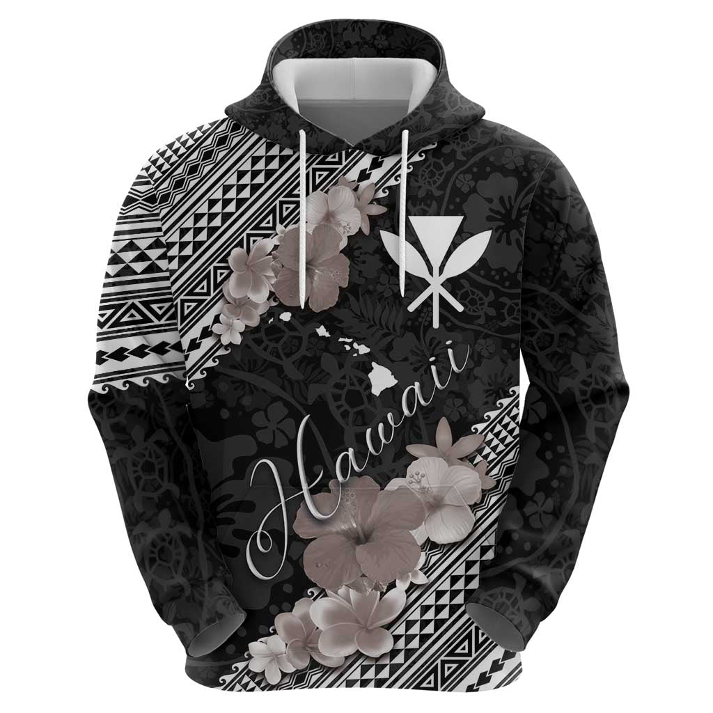 Aloha Hawaii Hibiscus and Plumeria Flowers Hoodie Kanaka Maoli Tattoo Polynesian Pattern Gray Color LT03 - Polynesian Pride