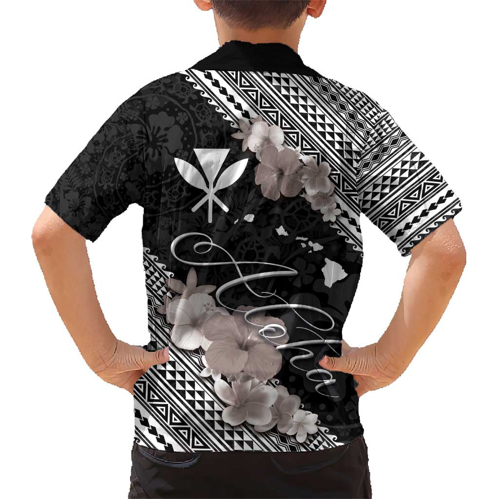 Aloha Hawaii Hibiscus and Plumeria Flowers Kid Hawaiian Shirt Kanaka Maoli Tattoo Polynesian Pattern Gray Color LT03 - Polynesian Pride