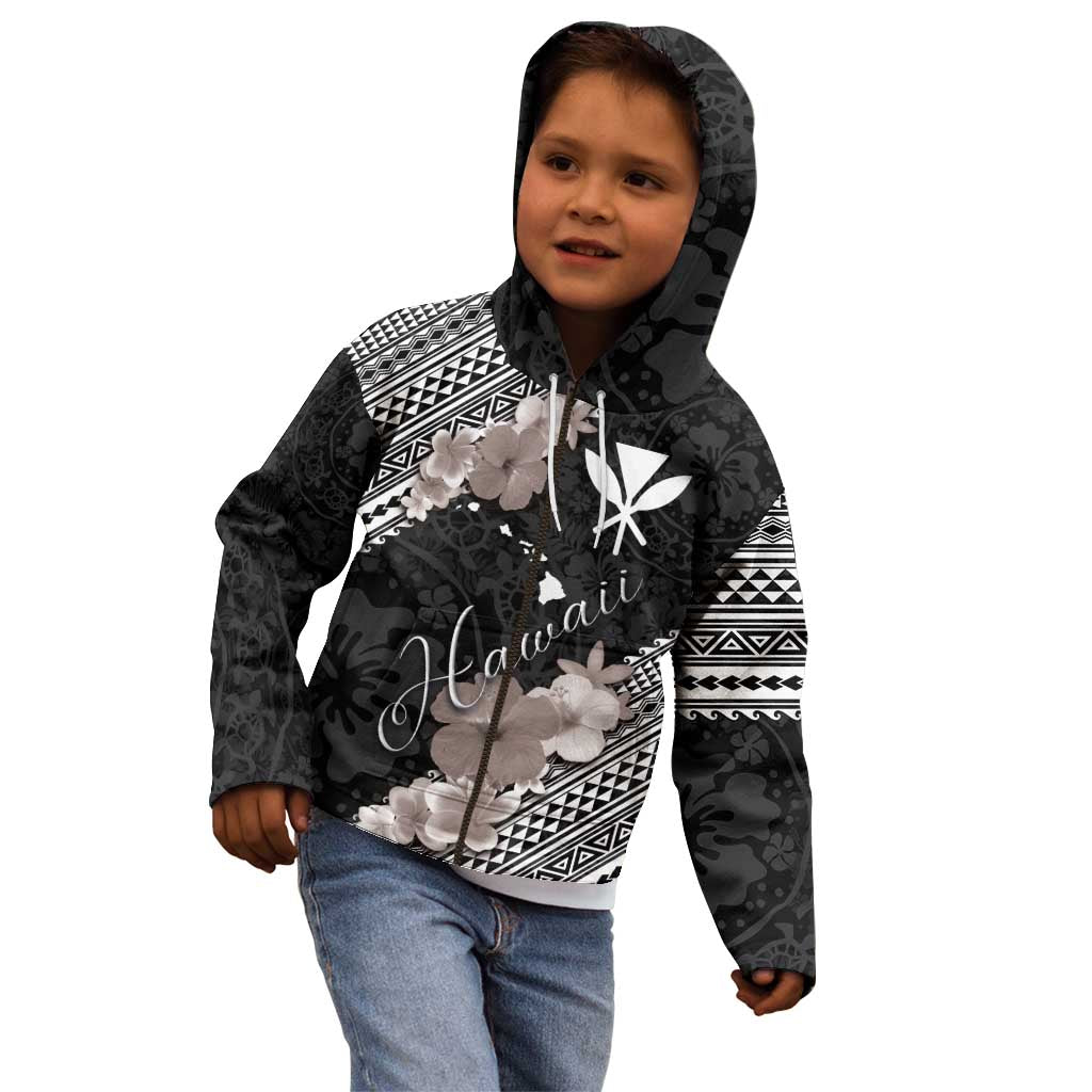 Aloha Hawaii Hibiscus and Plumeria Flowers Kid Hoodie Kanaka Maoli Tattoo Polynesian Pattern Gray Color LT03 - Polynesian Pride