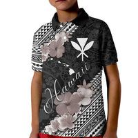 Aloha Hawaii Hibiscus and Plumeria Flowers Kid Polo Shirt Kanaka Maoli Tattoo Polynesian Pattern Gray Color LT03 Kid Black - Polynesian Pride
