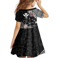 Aloha Hawaii Hibiscus and Plumeria Flowers Kid Short Sleeve Dress Kanaka Maoli Tattoo Polynesian Pattern Gray Color LT03 - Polynesian Pride