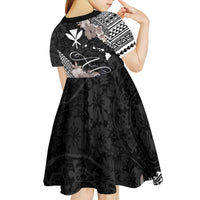 Aloha Hawaii Hibiscus and Plumeria Flowers Kid Short Sleeve Dress Kanaka Maoli Tattoo Polynesian Pattern Gray Color LT03 - Polynesian Pride