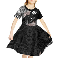 Aloha Hawaii Hibiscus and Plumeria Flowers Kid Short Sleeve Dress Kanaka Maoli Tattoo Polynesian Pattern Gray Color LT03 - Polynesian Pride