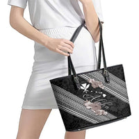 Aloha Hawaii Hibiscus and Plumeria Flowers Leather Tote Bag Kanaka Maoli Tattoo Polynesian Pattern Gray Color LT03 - Polynesian Pride