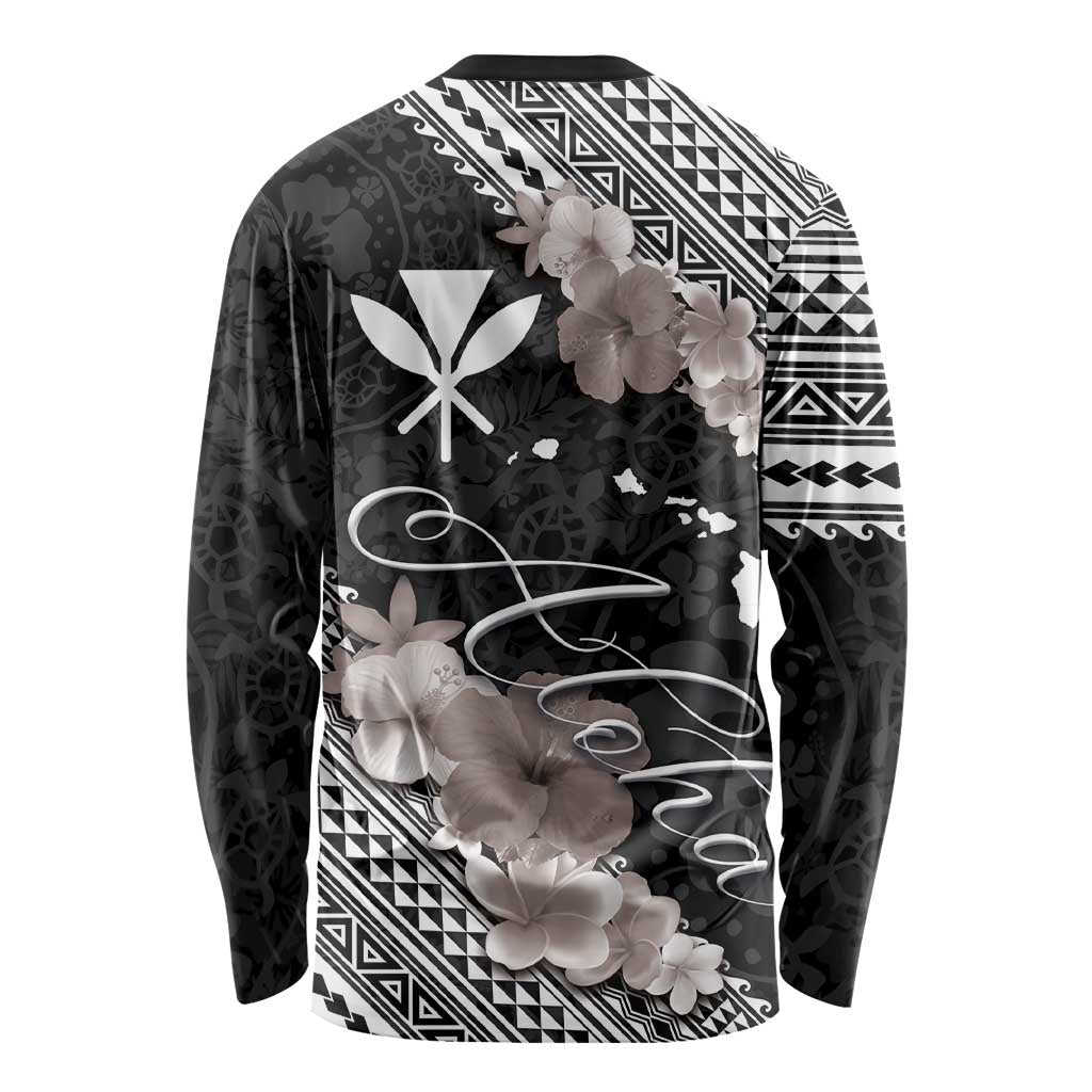 Aloha Hawaii Hibiscus and Plumeria Flowers Long Sleeve Shirt Kanaka Maoli Tattoo Polynesian Pattern Gray Color LT03 - Polynesian Pride