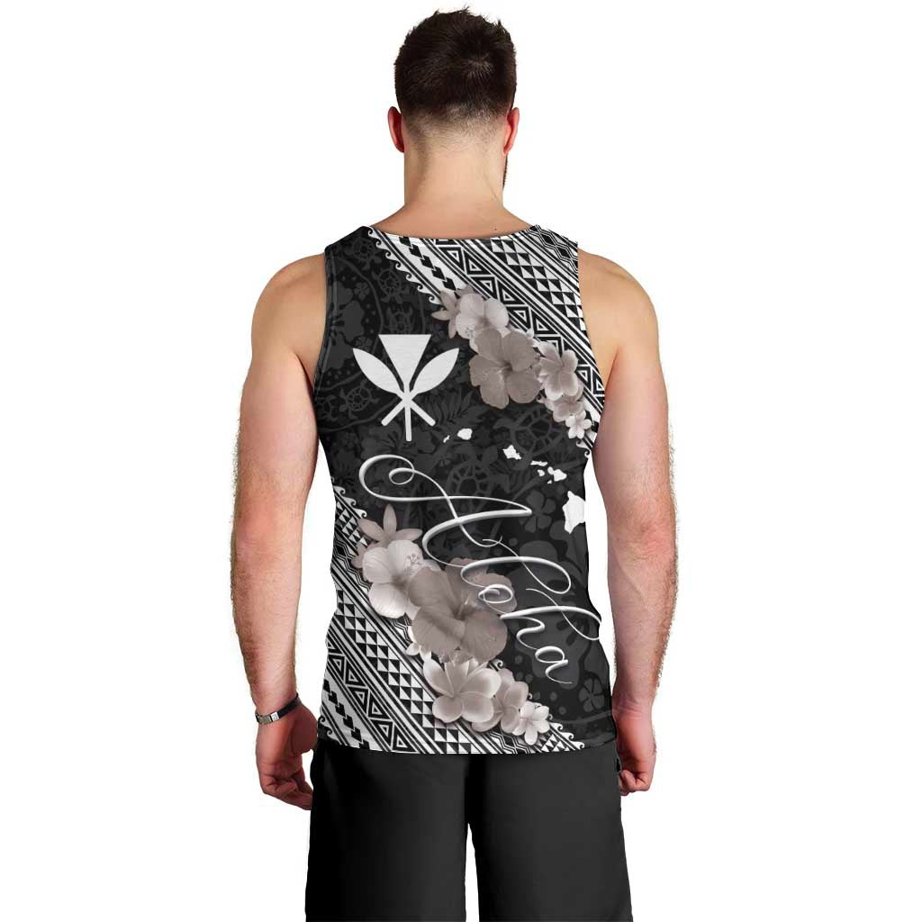 Aloha Hawaii Hibiscus and Plumeria Flowers Men Tank Top Kanaka Maoli Tattoo Polynesian Pattern Gray Color LT03 - Polynesian Pride