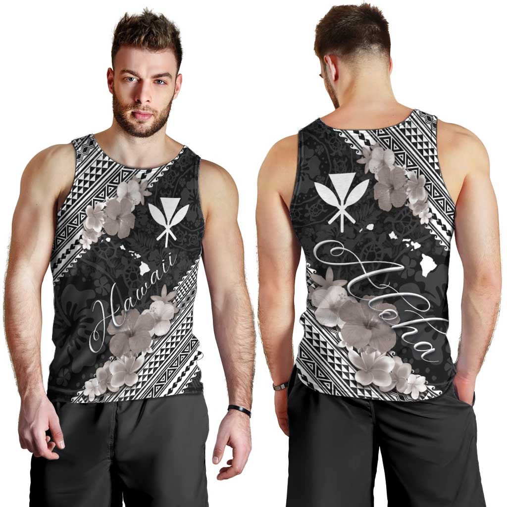 Aloha Hawaii Hibiscus and Plumeria Flowers Men Tank Top Kanaka Maoli Tattoo Polynesian Pattern Gray Color LT03 - Polynesian Pride