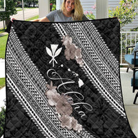 Aloha Hawaii Hibiscus and Plumeria Flowers Quilt Kanaka Maoli Tattoo Polynesian Pattern Gray Color LT03 Black - Polynesian Pride