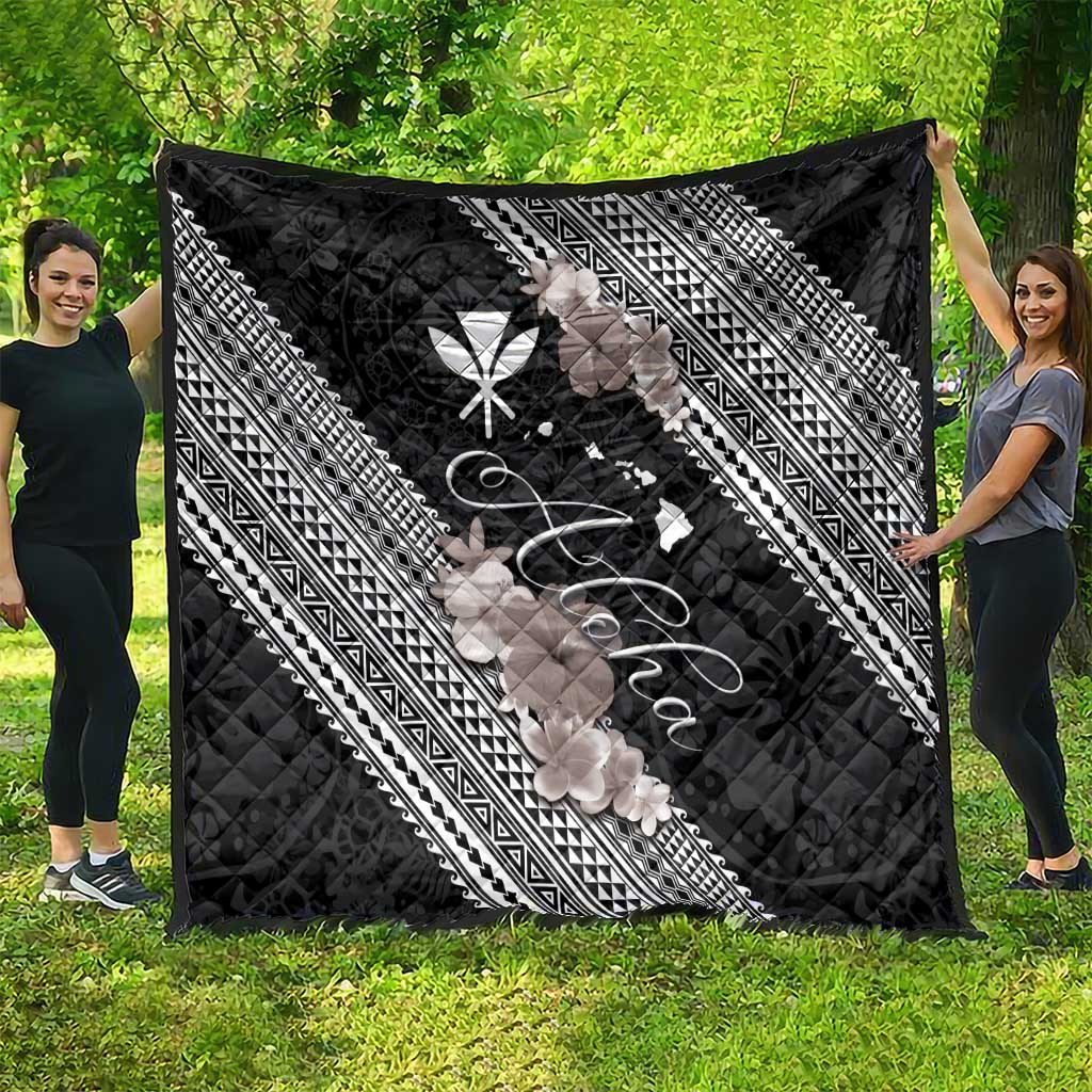 Aloha Hawaii Hibiscus and Plumeria Flowers Quilt Kanaka Maoli Tattoo Polynesian Pattern Gray Color LT03 - Polynesian Pride