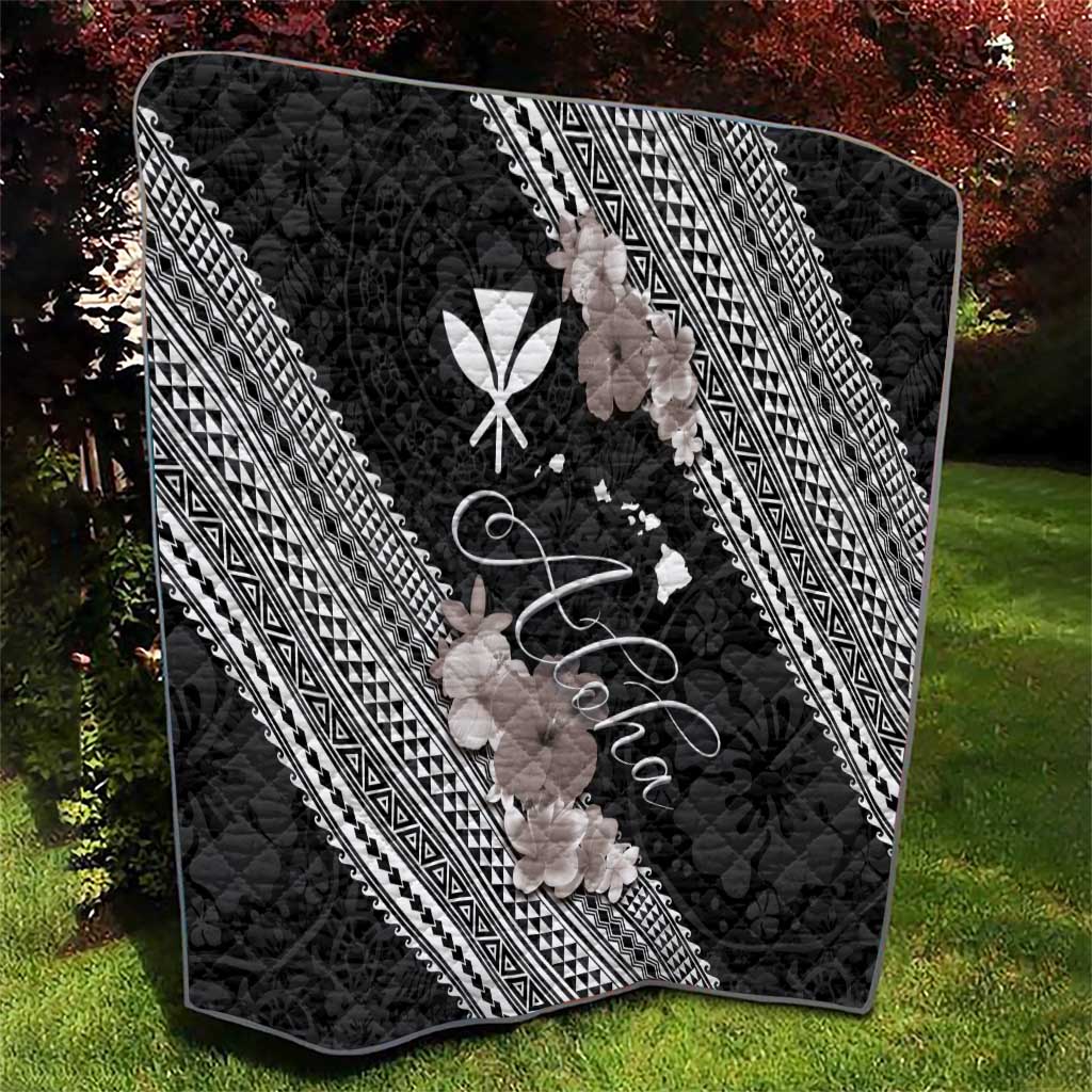 Aloha Hawaii Hibiscus and Plumeria Flowers Quilt Kanaka Maoli Tattoo Polynesian Pattern Gray Color LT03 - Polynesian Pride