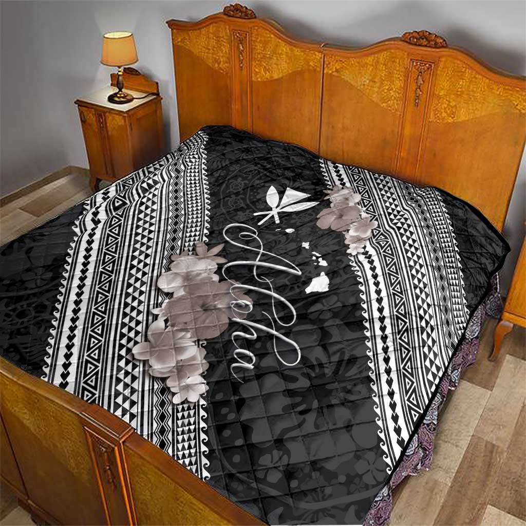 Aloha Hawaii Hibiscus and Plumeria Flowers Quilt Kanaka Maoli Tattoo Polynesian Pattern Gray Color LT03 - Polynesian Pride