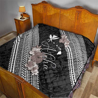 Aloha Hawaii Hibiscus and Plumeria Flowers Quilt Kanaka Maoli Tattoo Polynesian Pattern Gray Color LT03 - Polynesian Pride