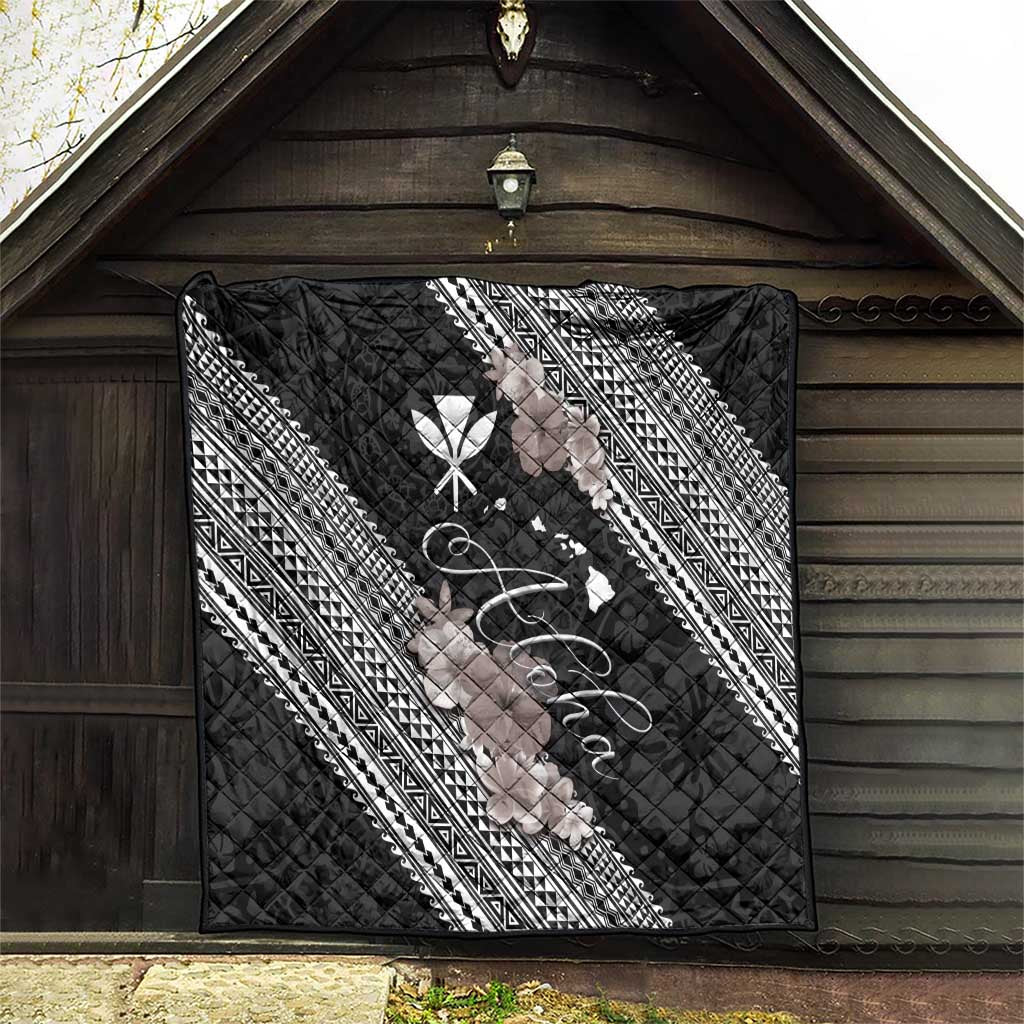 Aloha Hawaii Hibiscus and Plumeria Flowers Quilt Kanaka Maoli Tattoo Polynesian Pattern Gray Color LT03 - Polynesian Pride