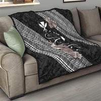 Aloha Hawaii Hibiscus and Plumeria Flowers Quilt Kanaka Maoli Tattoo Polynesian Pattern Gray Color LT03 - Polynesian Pride