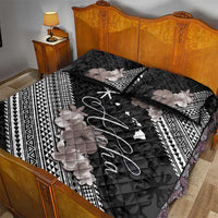 Aloha Hawaii Hibiscus and Plumeria Flowers Quilt Bed Set Kanaka Maoli Tattoo Polynesian Pattern Gray Color LT03 - Polynesian Pride