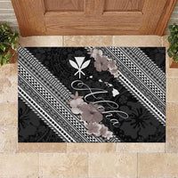 Aloha Hawaii Hibiscus and Plumeria Flowers Rubber Doormat Kanaka Maoli Tattoo Polynesian Pattern Gray Color LT03 Black - Polynesian Pride