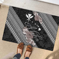 Aloha Hawaii Hibiscus and Plumeria Flowers Rubber Doormat Kanaka Maoli Tattoo Polynesian Pattern Gray Color LT03 - Polynesian Pride