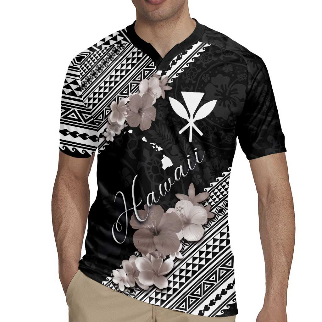 Aloha Hawaii Hibiscus and Plumeria Flowers Rugby Jersey Kanaka Maoli Tattoo Polynesian Pattern Gray Color LT03 - Polynesian Pride
