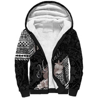Aloha Hawaii Hibiscus and Plumeria Flowers Sherpa Hoodie Kanaka Maoli Tattoo Polynesian Pattern Gray Color LT03 Unisex Black - Polynesian Pride