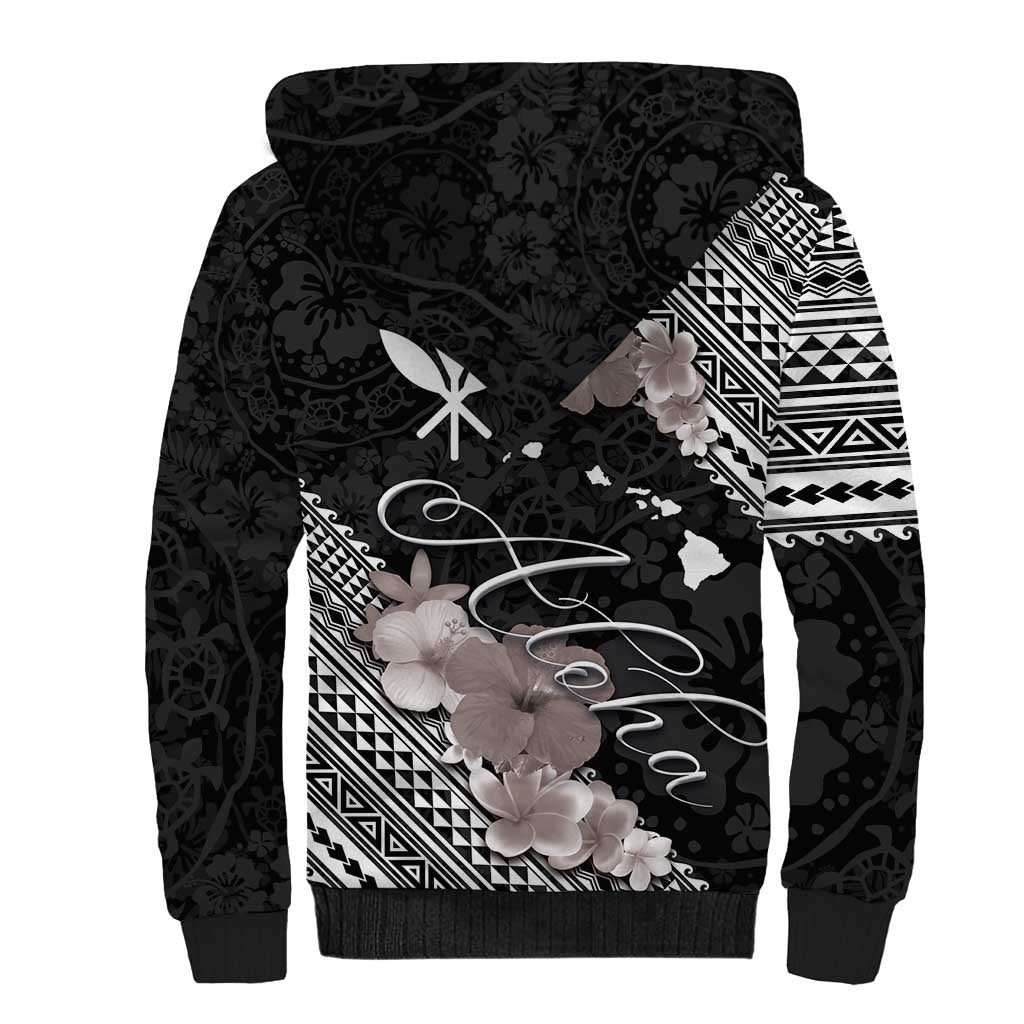 Aloha Hawaii Hibiscus and Plumeria Flowers Sherpa Hoodie Kanaka Maoli Tattoo Polynesian Pattern Gray Color LT03 - Polynesian Pride