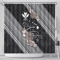 Aloha Hawaii Hibiscus and Plumeria Flowers Shower Curtain Kanaka Maoli Tattoo Polynesian Pattern Gray Color LT03 - Polynesian Pride