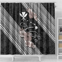 Aloha Hawaii Hibiscus and Plumeria Flowers Shower Curtain Kanaka Maoli Tattoo Polynesian Pattern Gray Color LT03 - Polynesian Pride