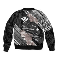 Aloha Hawaii Hibiscus and Plumeria Flowers Sleeve Zip Bomber Jacket Kanaka Maoli Tattoo Polynesian Pattern Gray Color LT03 - Polynesian Pride