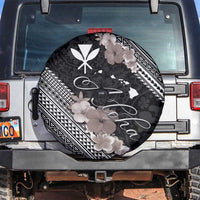 Aloha Hawaii Hibiscus and Plumeria Flowers Spare Tire Cover Kanaka Maoli Tattoo Polynesian Pattern Gray Color LT03 Black - Polynesian Pride