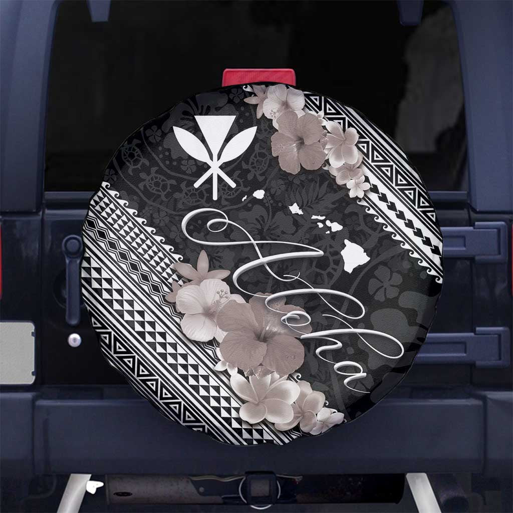 Aloha Hawaii Hibiscus and Plumeria Flowers Spare Tire Cover Kanaka Maoli Tattoo Polynesian Pattern Gray Color LT03 - Polynesian Pride