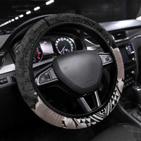 Aloha Hawaii Hibiscus and Plumeria Flowers Steering Wheel Cover Kanaka Maoli Tattoo Polynesian Pattern Gray Color LT03 Universal Fit Black - Polynesian Pride