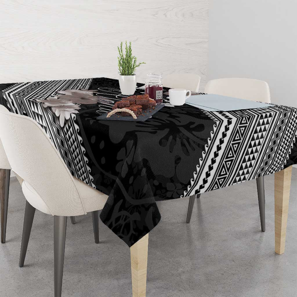 Aloha Hawaii Hibiscus and Plumeria Flowers Tablecloth Kanaka Maoli Tattoo Polynesian Pattern Gray Color LT03 - Polynesian Pride