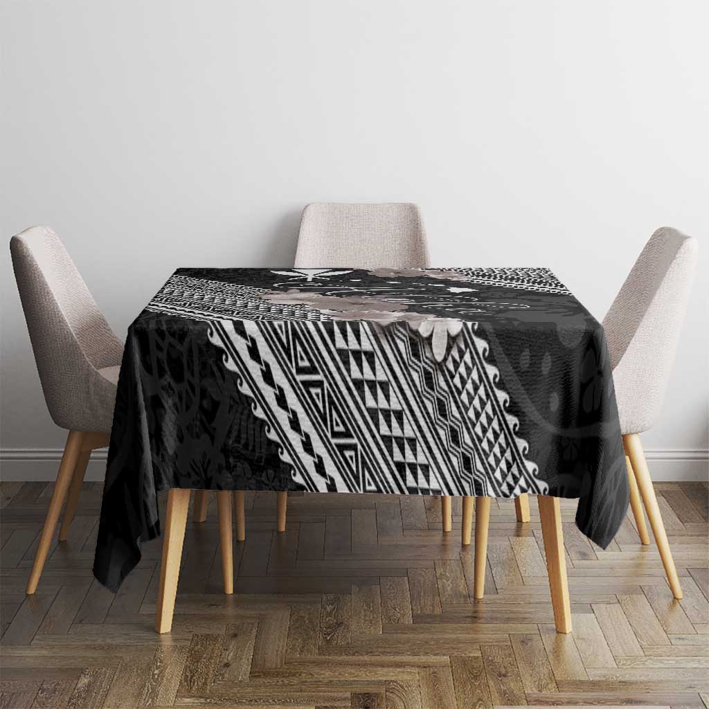 Aloha Hawaii Hibiscus and Plumeria Flowers Tablecloth Kanaka Maoli Tattoo Polynesian Pattern Gray Color LT03 - Polynesian Pride