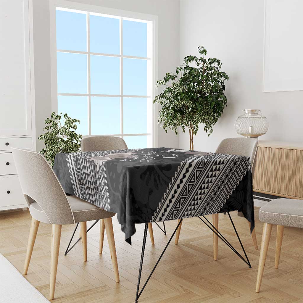 Aloha Hawaii Hibiscus and Plumeria Flowers Tablecloth Kanaka Maoli Tattoo Polynesian Pattern Gray Color LT03 - Polynesian Pride