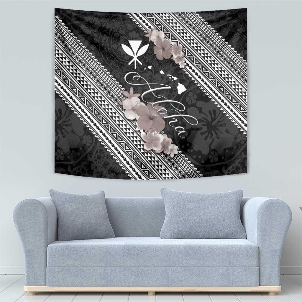 Aloha Hawaii Hibiscus and Plumeria Flowers Tapestry Kanaka Maoli Tattoo Polynesian Pattern Gray Color LT03 - Polynesian Pride