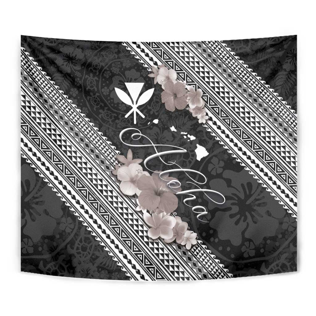 Aloha Hawaii Hibiscus and Plumeria Flowers Tapestry Kanaka Maoli Tattoo Polynesian Pattern Gray Color LT03 - Polynesian Pride