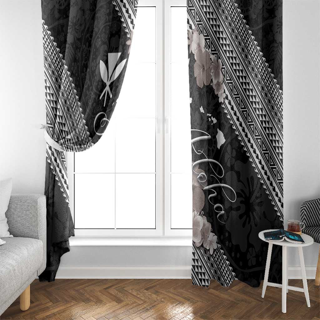 Aloha Hawaii Hibiscus and Plumeria Flowers Window Curtain Kanaka Maoli Tattoo Polynesian Pattern Gray Color LT03 - Polynesian Pride